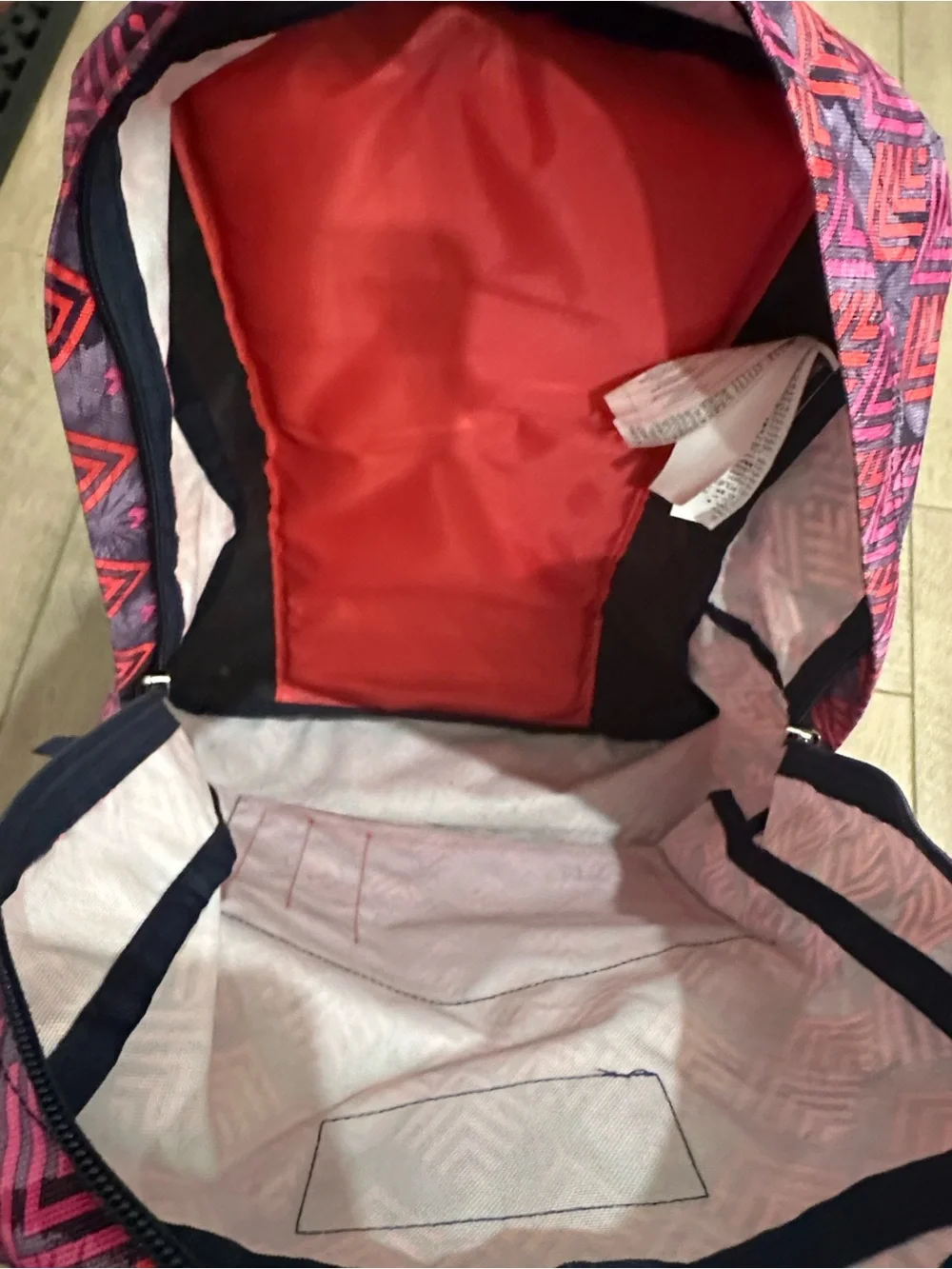 Jansport Pink and Red Geometric Pattern Backpack
